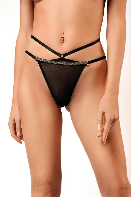 Трусики-стринги с двойным пояском "Amor El" черные, S 